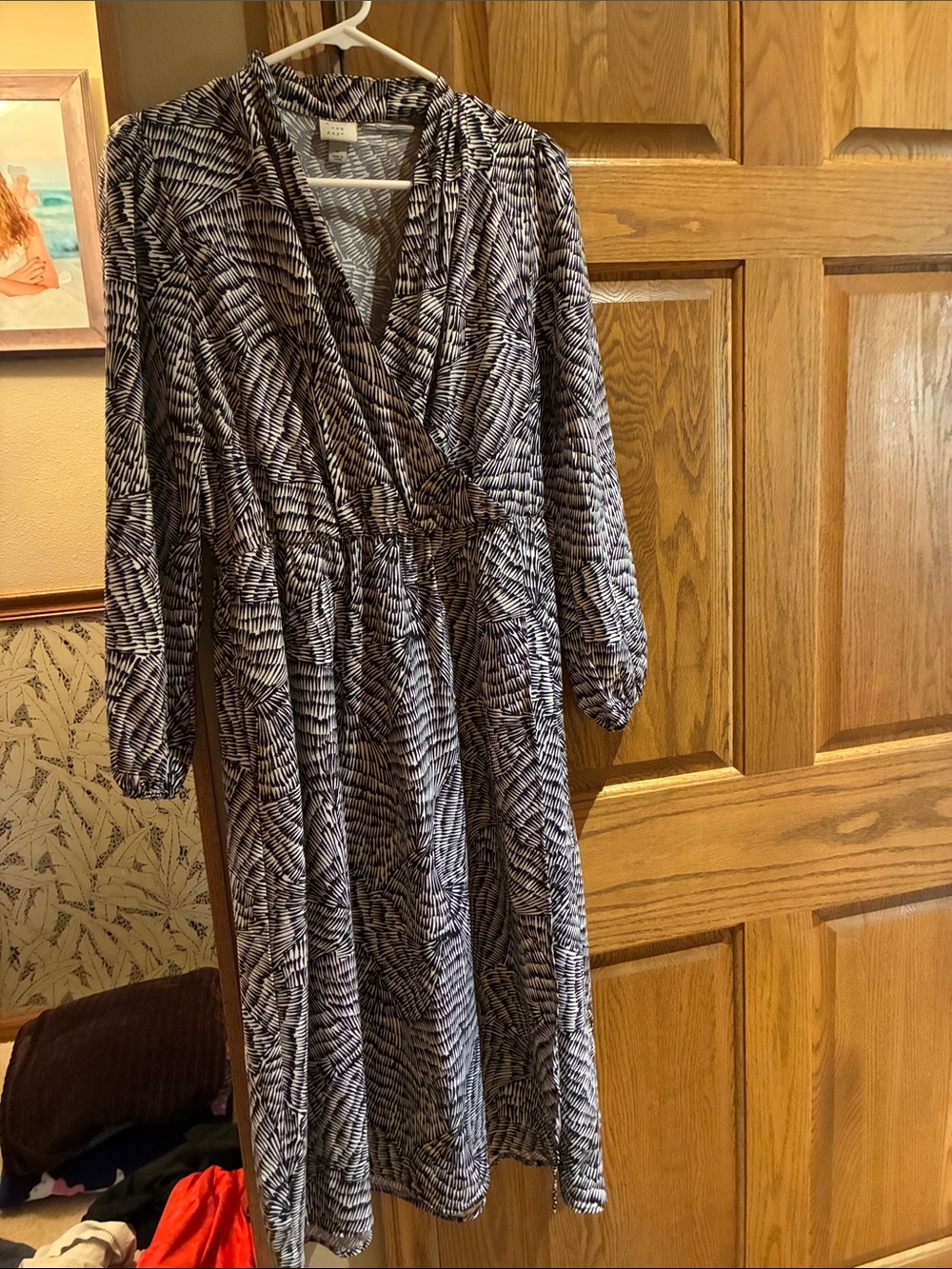 a new day Black and White Printed Long-Sleeve Wrap Dress